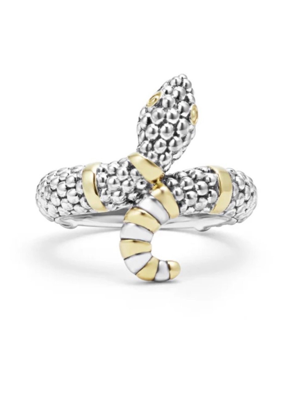 LAGOS Silver & 18K Gold Rare Wonders Snake Serpent Wrap Ring 8 New Authentic